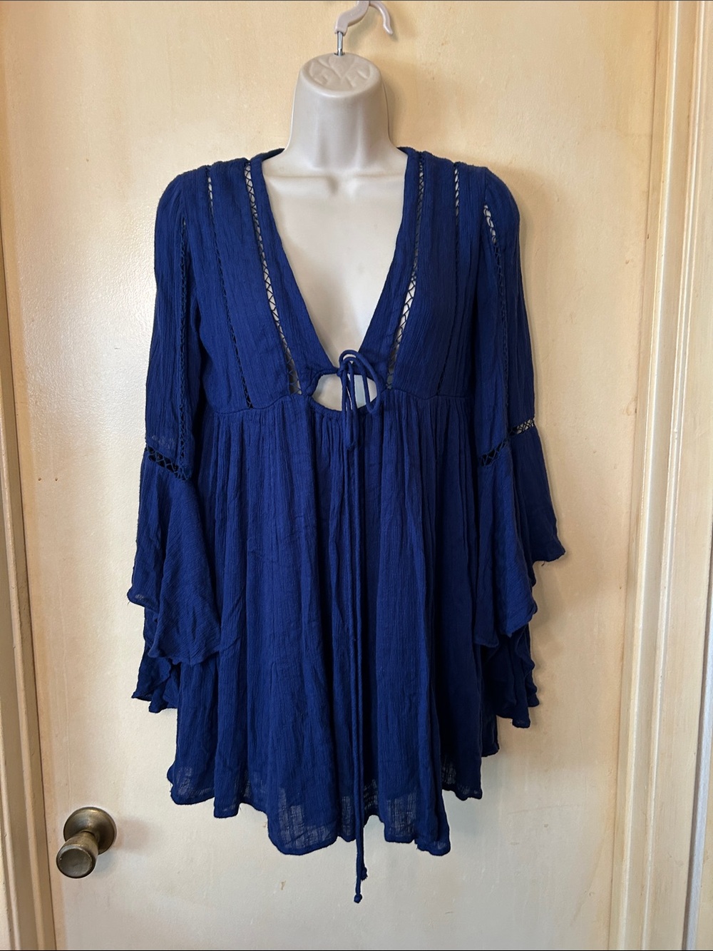 Free People Romeo Indigo V-Neck Tie Front Tunic/Dress size XS